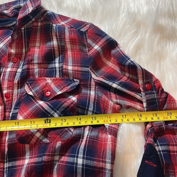 - JW Style | Red and Navy Blue Plaid Button Up / Down // S - Picture 4 of 6